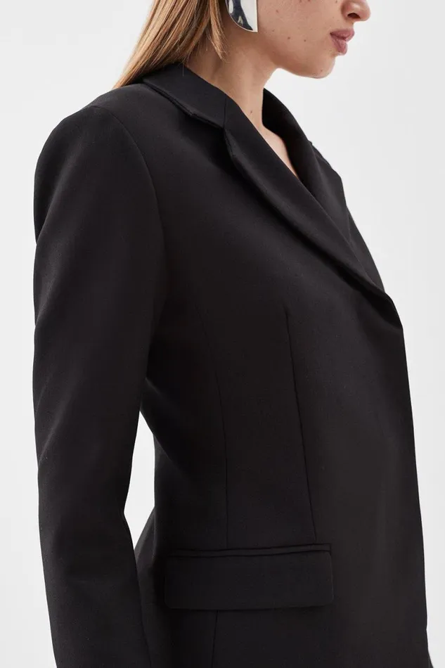 Compact Stretch High Break Point Tailored Blazer Black Women Karen Millen Coats and Jackets
