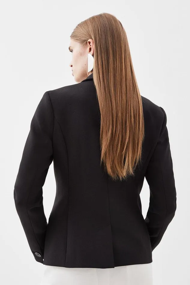 Compact Stretch High Break Point Tailored Blazer Black Women Karen Millen Coats and Jackets