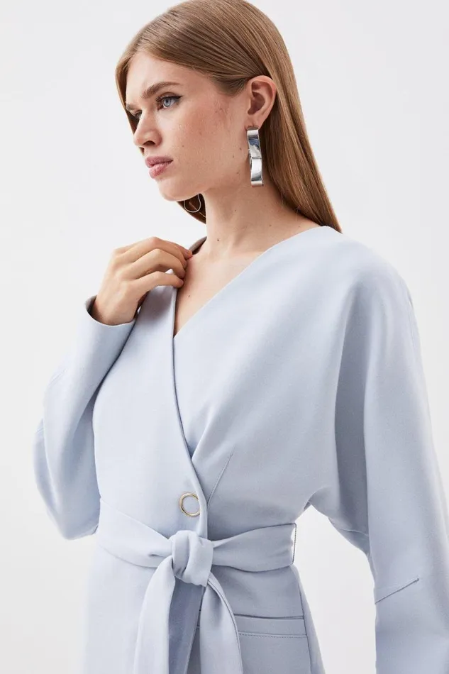 Compact Stretch Rounded Coat Pale Blue Women Karen Millen Coats and Jackets