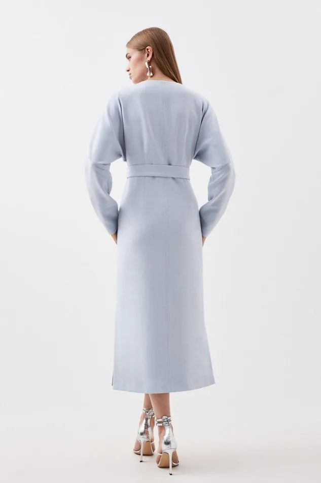 Compact Stretch Rounded Coat Pale Blue Women Karen Millen Coats and Jackets