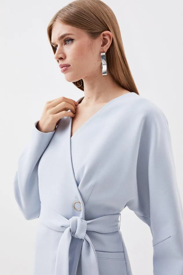 Compact Stretch Rounded Coat Pale Blue Women Karen Millen Coats and Jackets