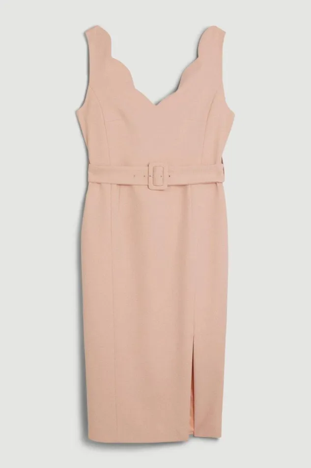 Compact Stretch Scallop Detail Midi Dress Blush Women Karen Millen Dresses