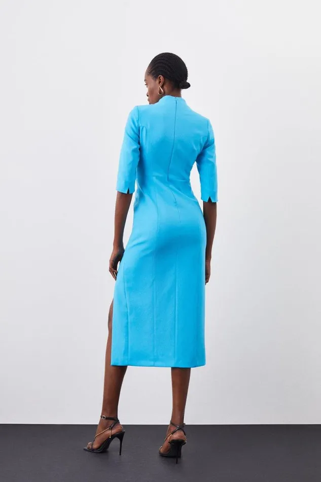 Compact Stretch Split Side Midi Dress Aqua Women Karen Millen Dresses