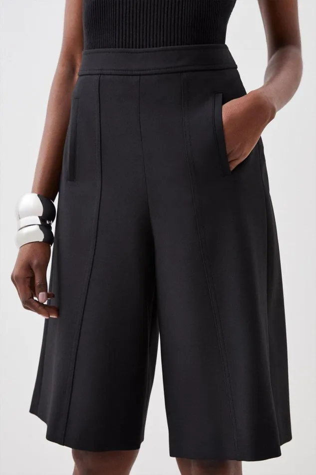 Compact Stretch Stitch Detail Tailored Walking Shorts Black Women Karen Millen Suits