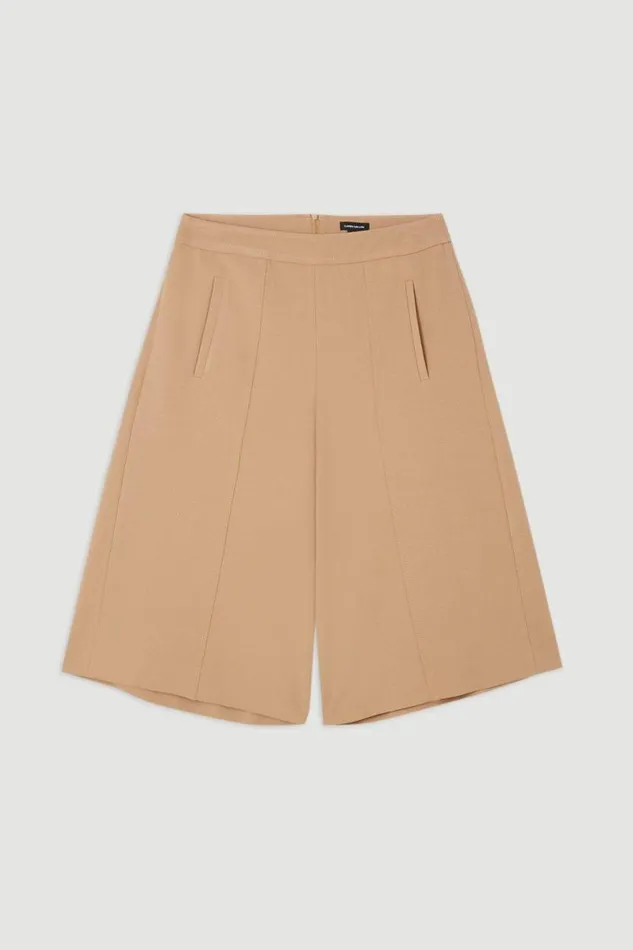 Compact Stretch Stitch Detail Tailored Walking Shorts Camel Women Karen Millen Suits