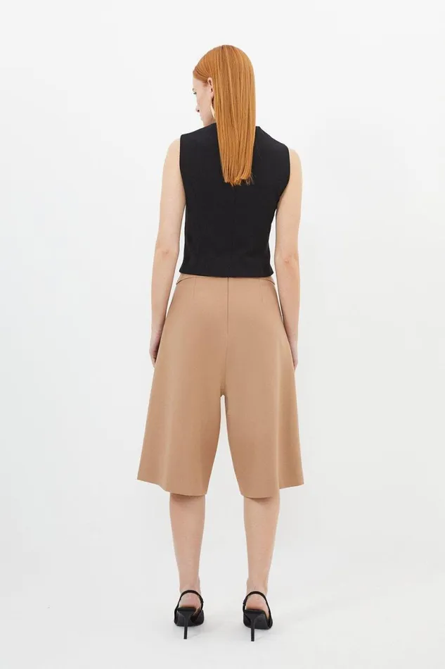 Compact Stretch Stitch Detail Tailored Walking Shorts Camel Women Karen Millen Suits