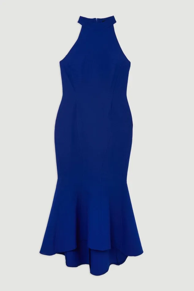 Compact Stretch Tailored High Low Midi Dress Cobalt Women Karen Millen Dresses