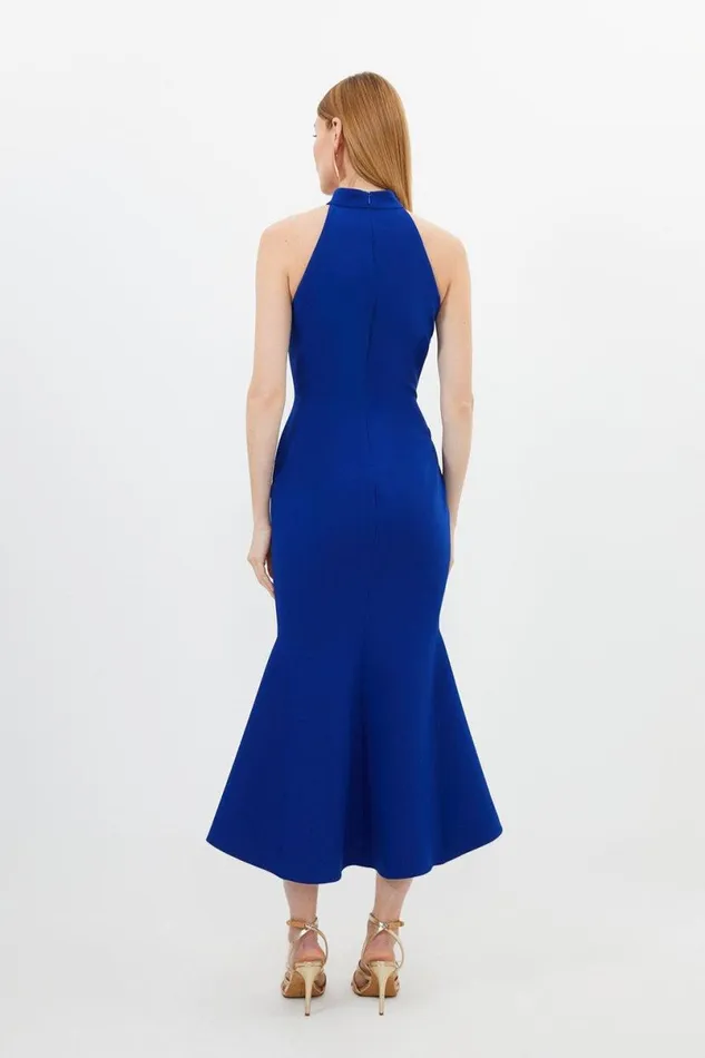Compact Stretch Tailored High Low Midi Dress Cobalt Women Karen Millen Dresses