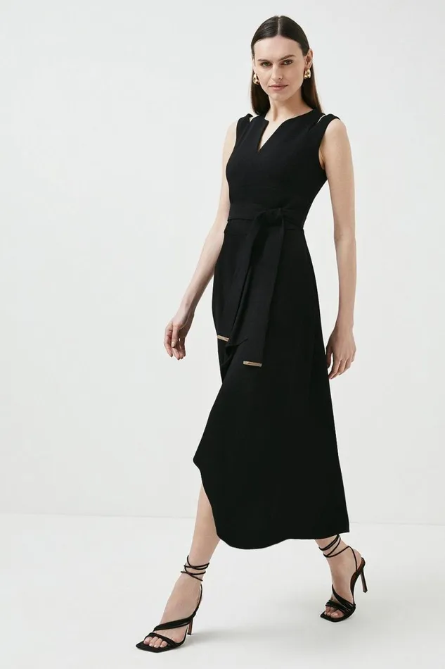 Compact Stretch Viscose Tailored Waterfall Midaxi Dress Women Karen Millen Dresses