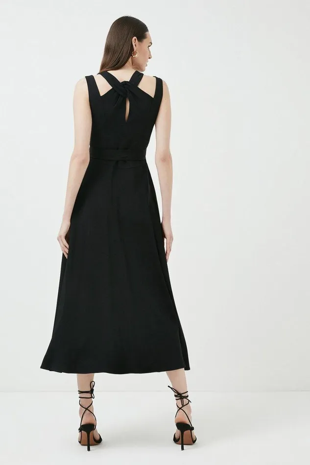 Compact Stretch Viscose Tailored Waterfall Midaxi Dress Women Karen Millen Dresses