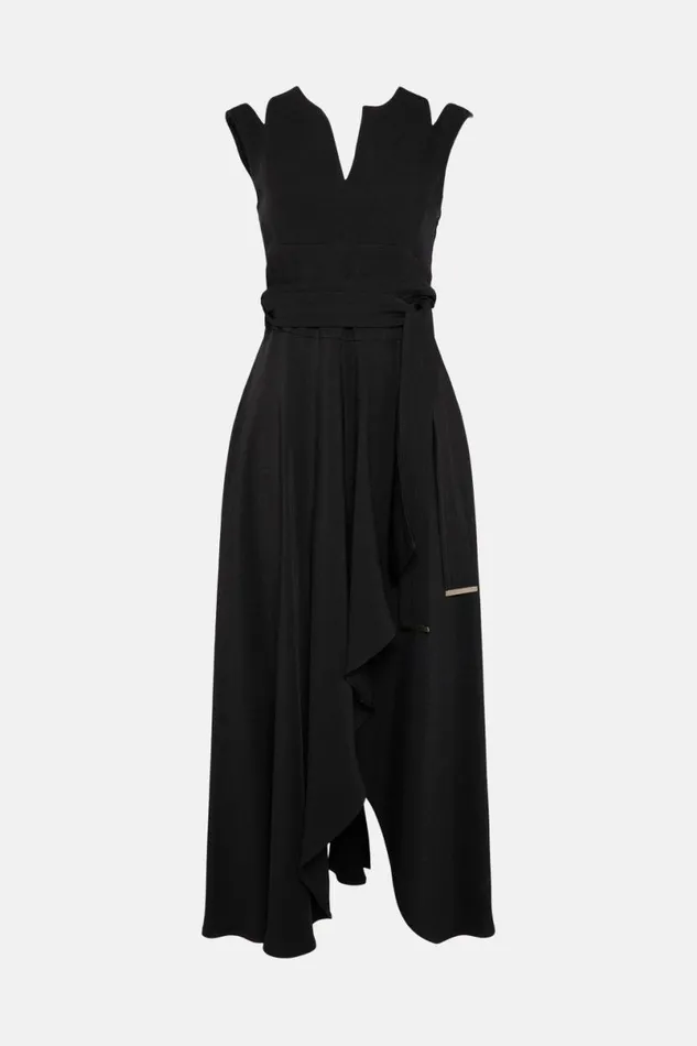 Compact Stretch Viscose Tailored Waterfall Midaxi Dress Women Karen Millen Dresses