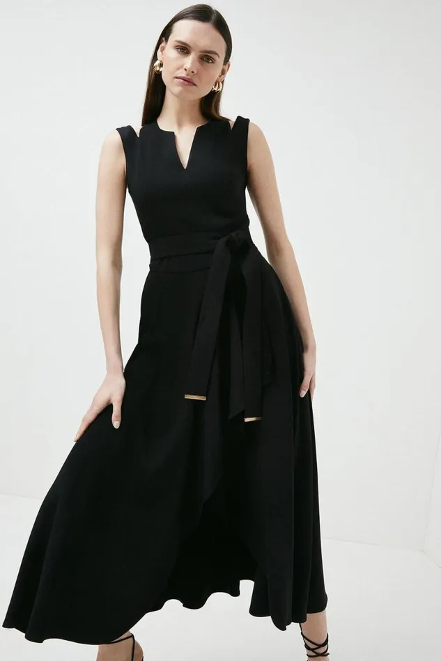 Compact Stretch Viscose Tailored Waterfall Midaxi Dress Women Karen Millen Dresses