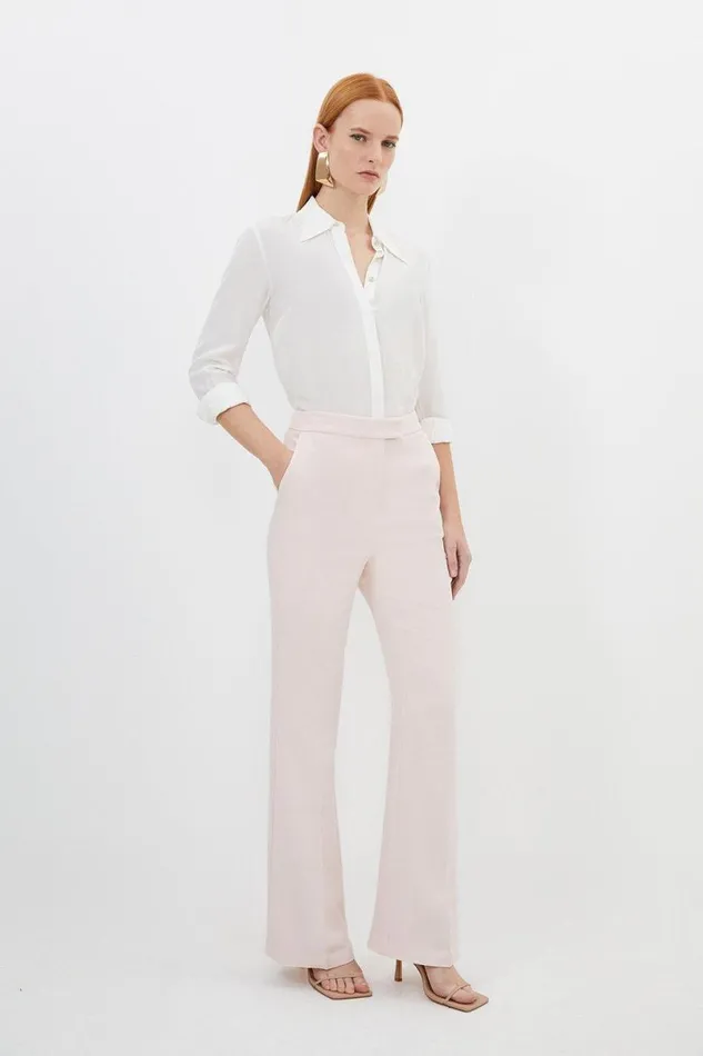 Compact Viscose Slim Leg Tailored Trousers Blush Women Karen Millen CoOrds