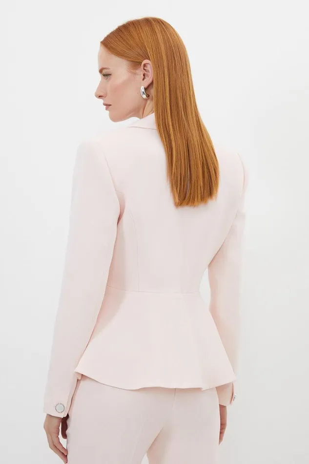 Compact Viscose Tailored Peplum Embroidered Blazer Blush Women Karen Millen Coats and Jackets