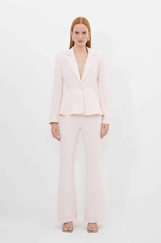 Compact Viscose Tailored Peplum Embroidered Blazer Blush Women Karen Millen Coats and Jackets