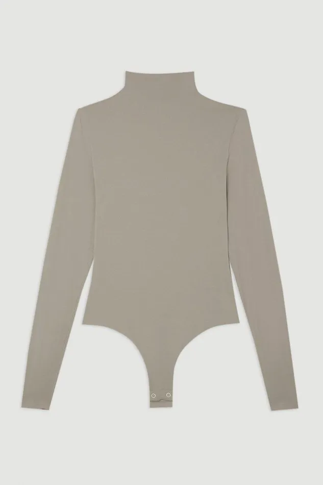 Contour Jersey High Neck Long Sleeve Bodysuit Taupe Women Karen Millen Tops