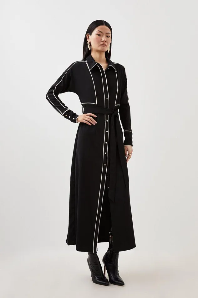 Contrast Twill Woven Midaxi Dress Black Women Karen Millen Dresses