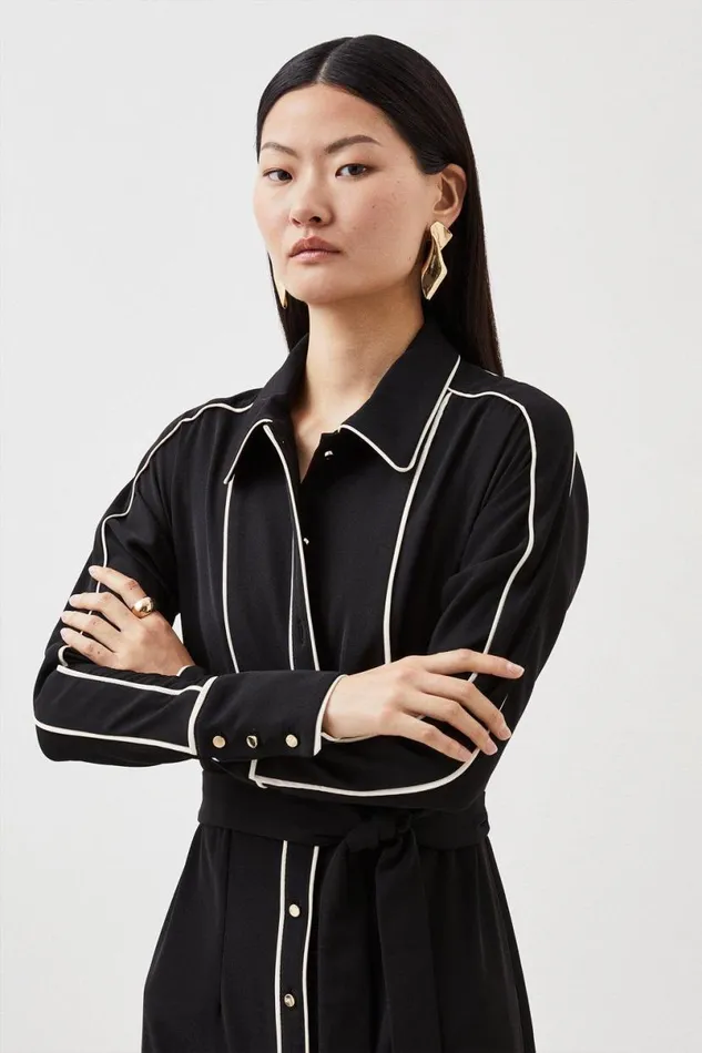 Contrast Twill Woven Midaxi Dress Black Women Karen Millen Dresses