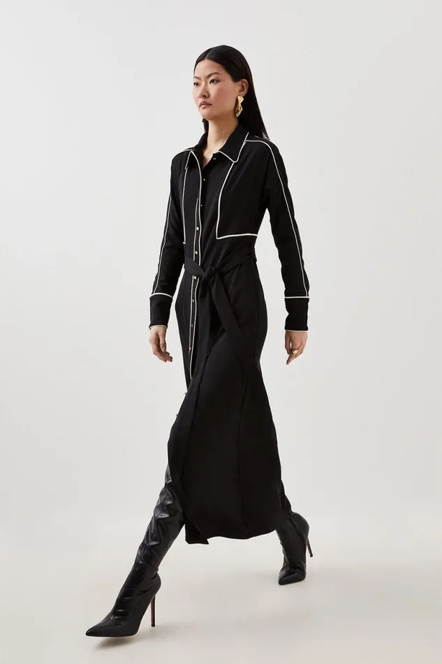 Contrast Twill Woven Midaxi Dress Black Women Karen Millen Dresses