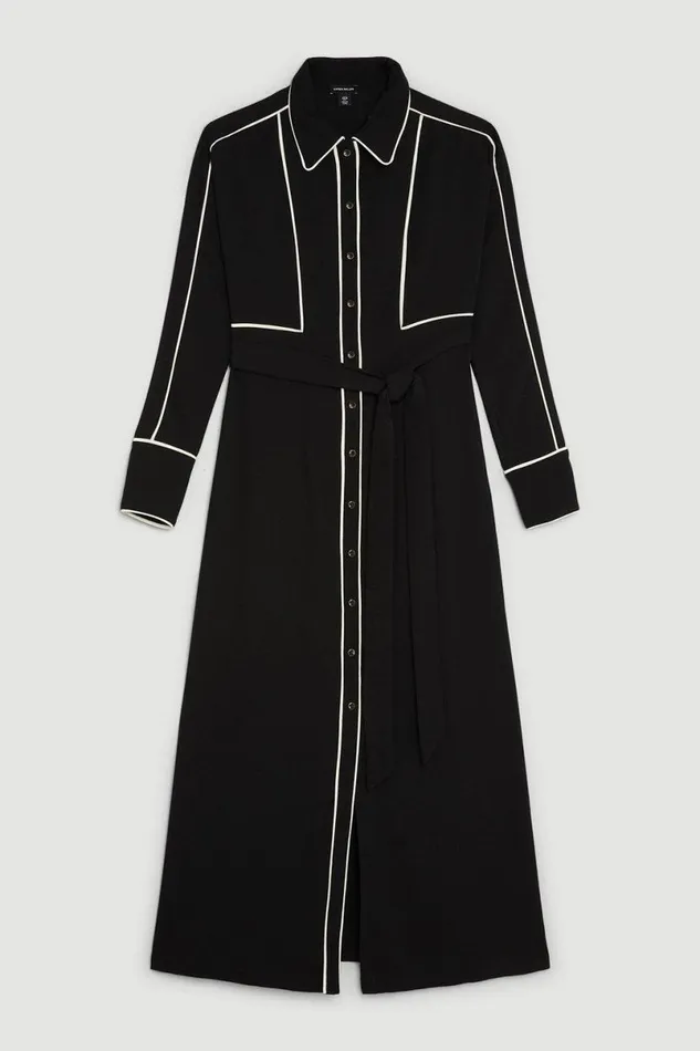 Contrast Twill Woven Midaxi Dress Black Women Karen Millen Dresses