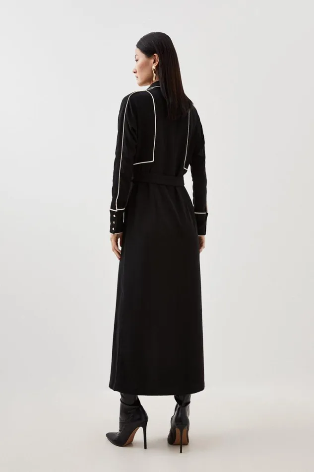 Contrast Twill Woven Midaxi Dress Black Women Karen Millen Dresses