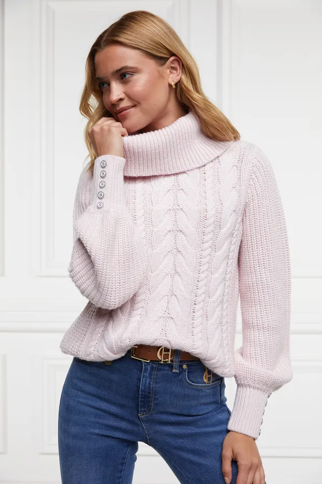 Corded Roll Neck Knit Ice Pink Women Holland Cooper Knitwear Corded Roll Neck Knit Ice Pink Women Holland Cooper Knitwear