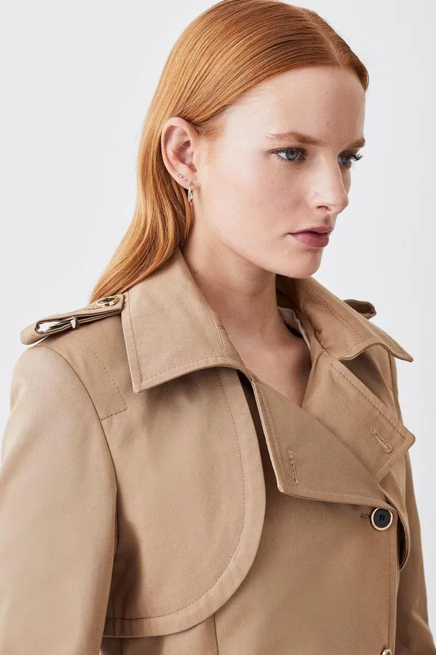 Cotton Short Belted Trench Coat Women Karen Millen Coats and Jackets