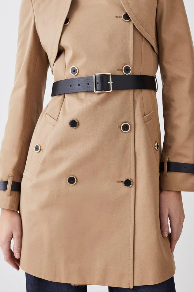 Cotton Short Belted Trench Coat Women Karen Millen Coats and Jackets