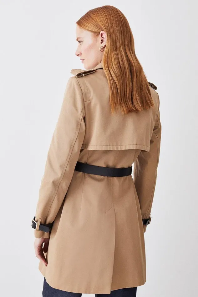 Cotton Short Belted Trench Coat Women Karen Millen Coats and Jackets