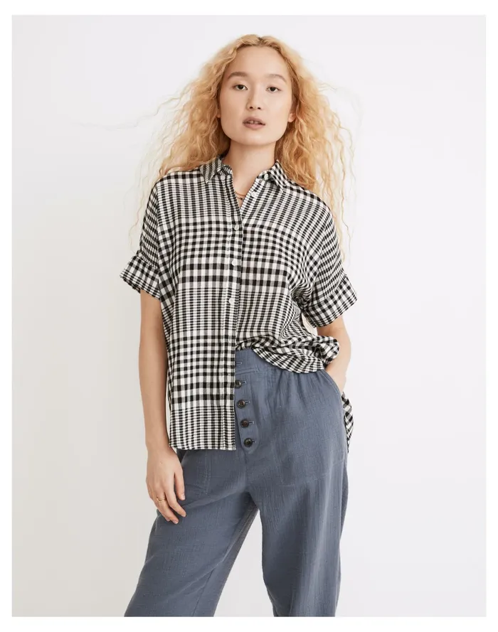 Courier Pintuck Back Shirt In Double Faced Plaid True Black Women Madewell Tops and Shirts Courier Pintuck Back Shirt In Double Faced Plaid True Black Women Madewell Tops and Shirts
