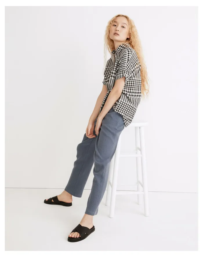 Courier Pintuck Back Shirt In Double Faced Plaid True Black Women Madewell Tops and Shirts