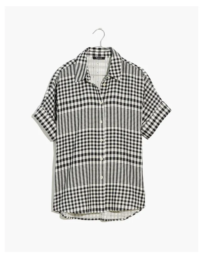 Courier Pintuck Back Shirt In Double Faced Plaid True Black Women Madewell Tops and Shirts