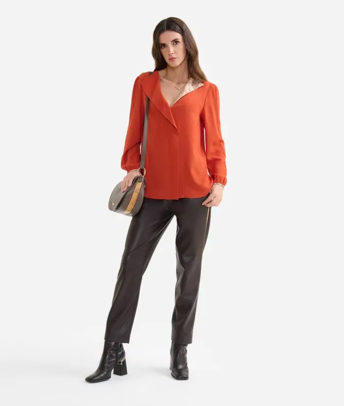 Crpe De Chine Blouse With Lapels Brick Red Woman Alviero Martini Knitwears Shirts and Tops
