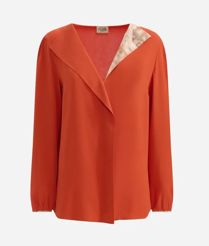Crpe De Chine Blouse With Lapels Brick Red Woman Alviero Martini Knitwears Shirts and Tops