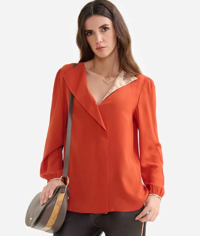 Crpe De Chine Blouse With Lapels Brick Red Woman Alviero Martini Knitwears Shirts and Tops