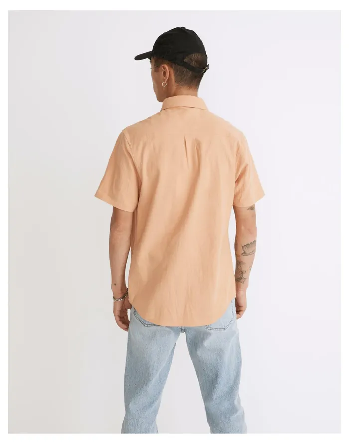 Crinkle Cotton Perfect Short Sleeve Shirt Dried Peach Men Madewell Shirts Crinkle Cotton Perfect Short Sleeve Shirt Dried Peach Men Madewell Shirts