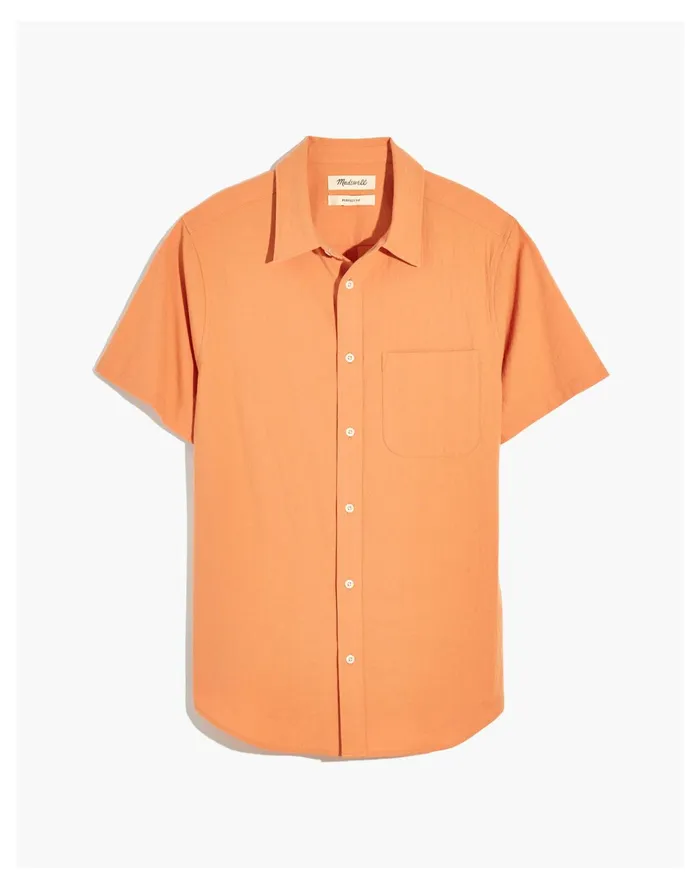 Crinkle Cotton Perfect Short Sleeve Shirt Dried Peach Men Madewell Shirts Crinkle Cotton Perfect Short Sleeve Shirt Dried Peach Men Madewell Shirts