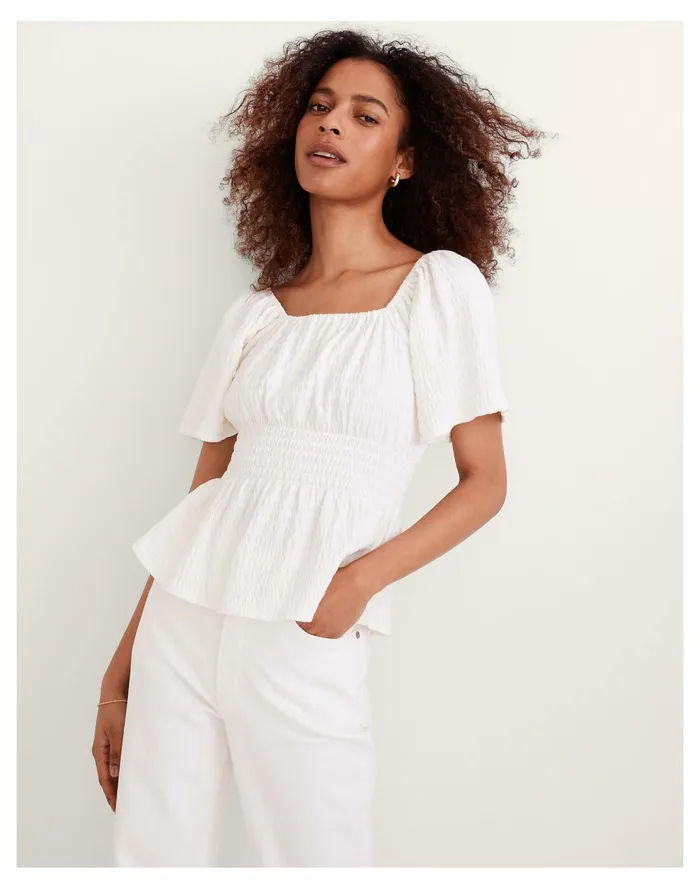 Crinkle Knit Square Neck Smocked Top Lighthouse Women Madewell Tops and Shirts