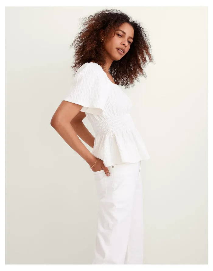 Crinkle Knit Square Neck Smocked Top Lighthouse Women Madewell Tops and Shirts