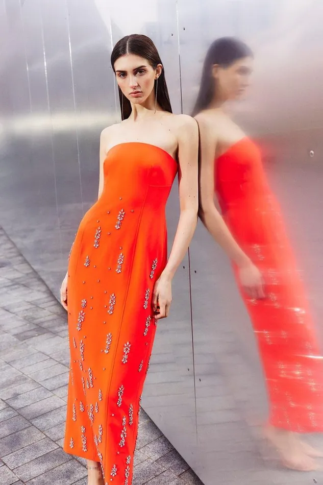 Crystal Embellished Bandeau Midaxi Dress Red Women Karen Millen Dresses