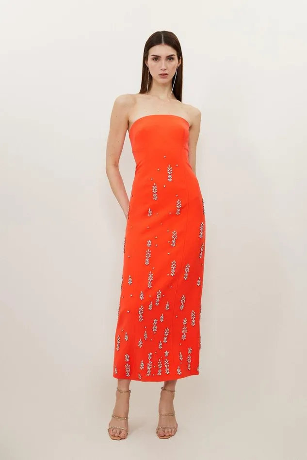 Crystal Embellished Bandeau Midaxi Dress Red Women Karen Millen Dresses