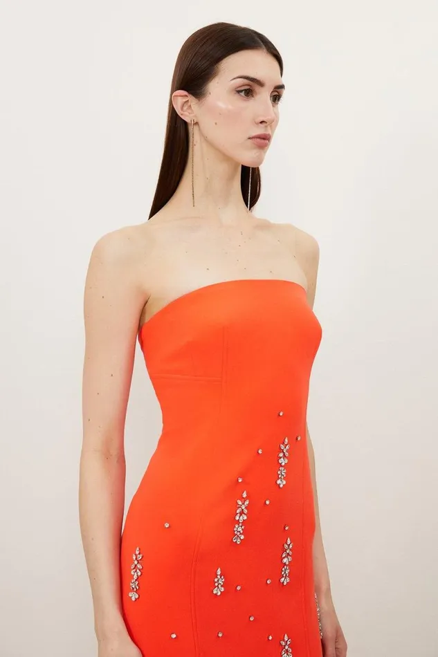 Crystal Embellished Bandeau Midaxi Dress Red Women Karen Millen Dresses