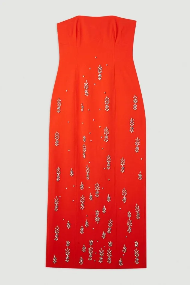 Crystal Embellished Bandeau Midaxi Dress Red Women Karen Millen Dresses