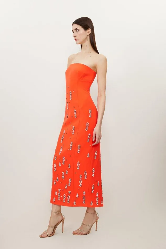 Crystal Embellished Bandeau Midaxi Dress Red Women Karen Millen Dresses