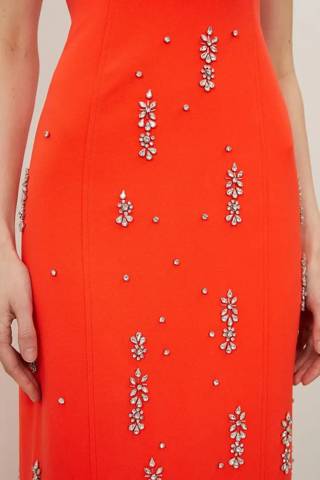 Crystal Embellished Bandeau Midaxi Dress Red Women Karen Millen Dresses