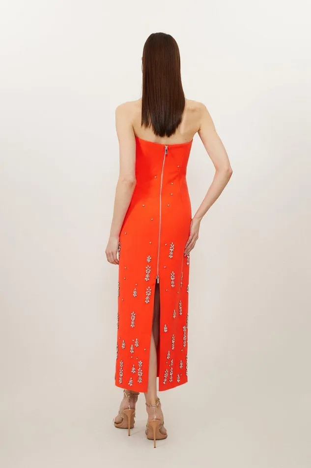 Crystal Embellished Bandeau Midaxi Dress Red Women Karen Millen Dresses