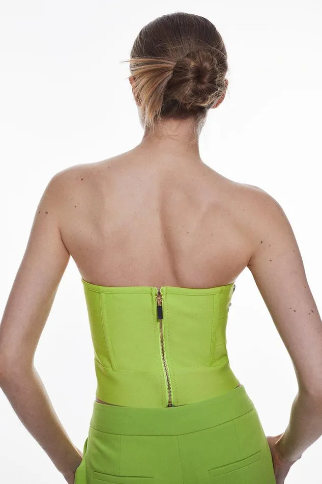 Crystal Embellished Corset Top Lime Women Karen Millen Tops