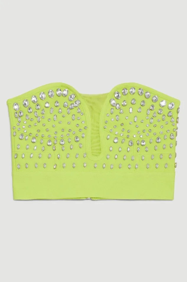 Crystal Embellished Corset Top Lime Women Karen Millen Tops