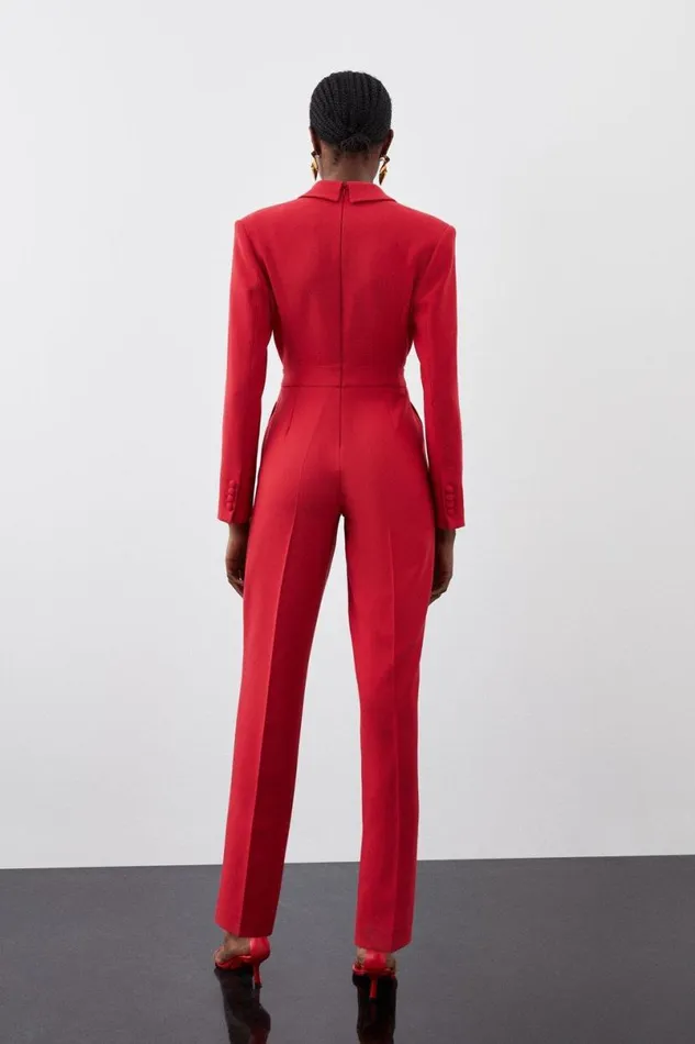 Curved Neckline Tailored Blazer Jumpsuit Red Women Karen Millen Coats and Jackets