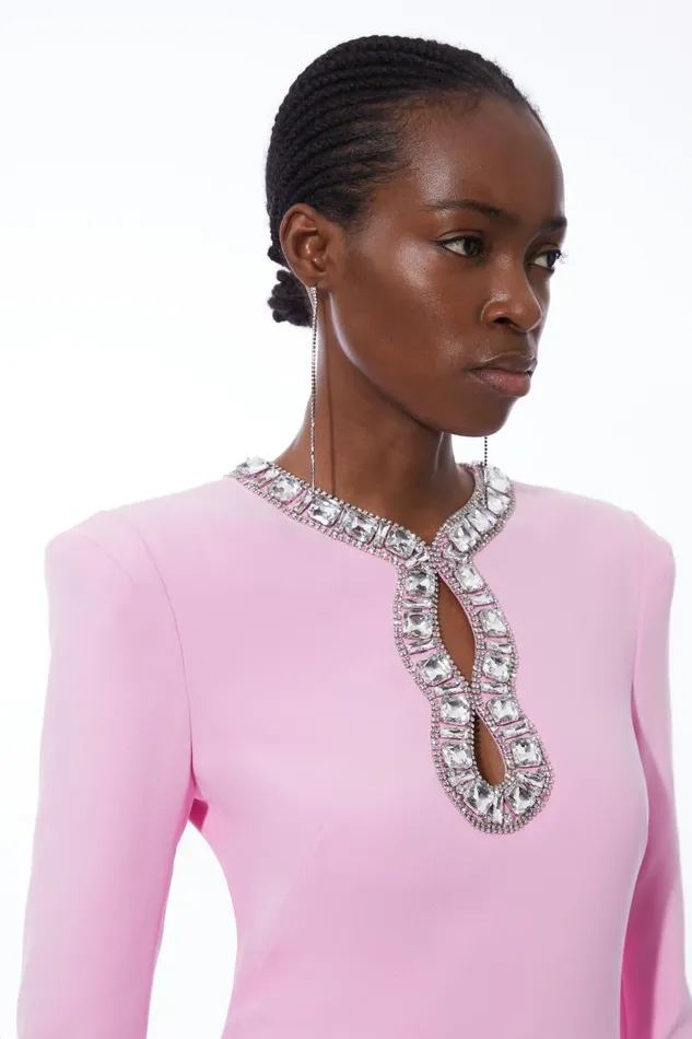 Cut Out Crystal Embellished Woven Maxi Dress Pink Women Karen Millen Dresses